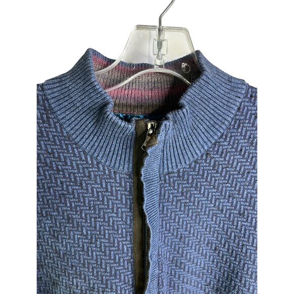 Robert Graham Sweater Mens L Blue 1/4 Zip Pullover Brennand Geometric Classic - Picture 4 of 9